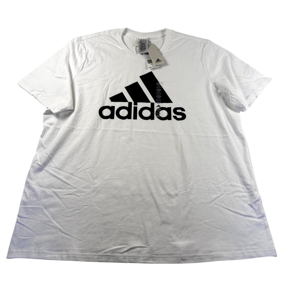 Adidas Mens White Logo Graphic T-Shirt 2XL Cotton Short Sleeve Crew Neck